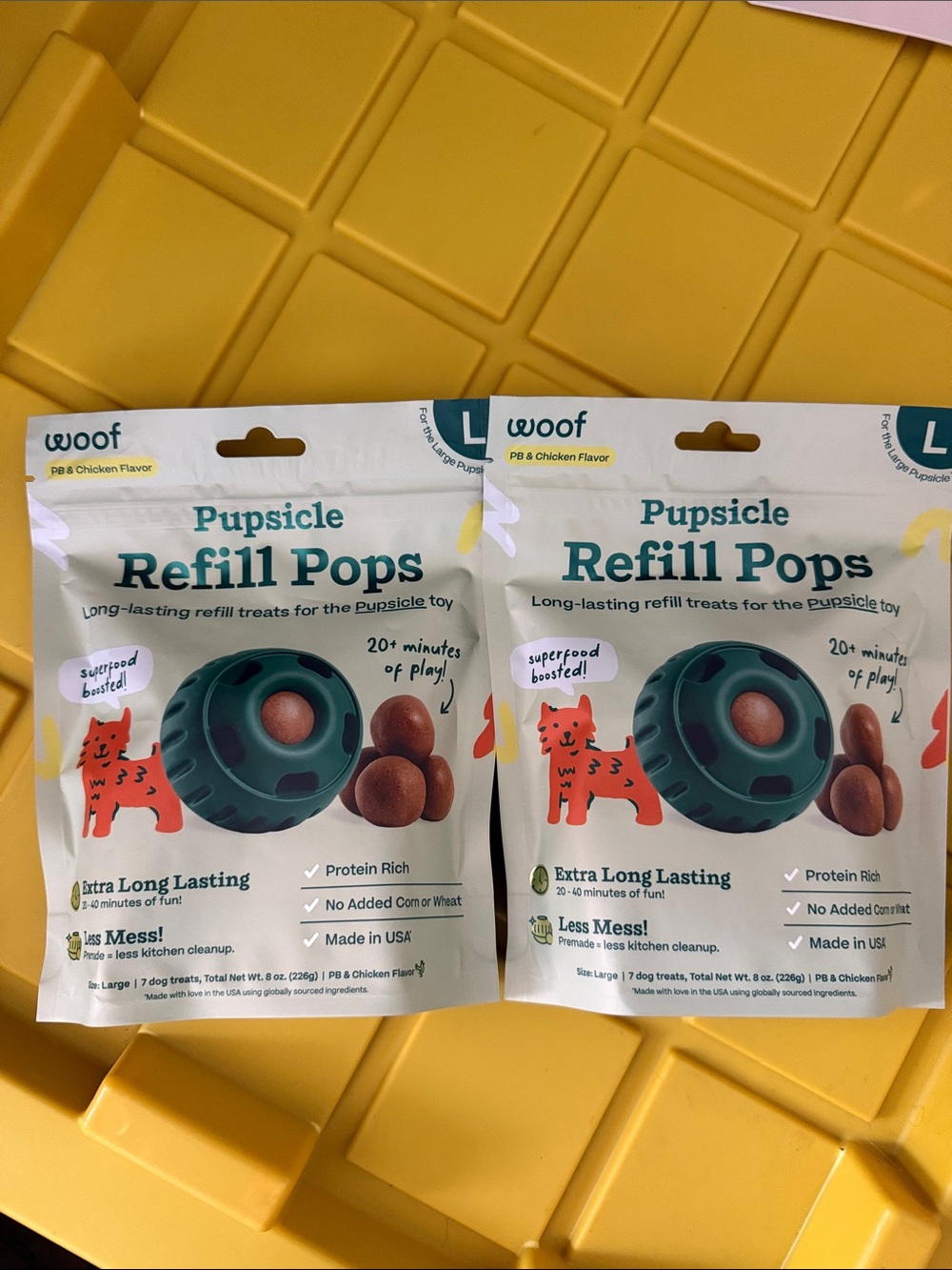 2 Packs Woof Pupsicle Refill Pops - Low-Mess Dog Snack Peanut Butter & Chicken L